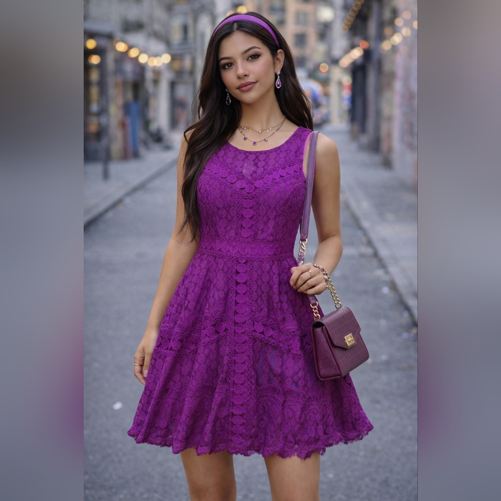 💜💜Adelyn Rae Magenta Lace  Dress